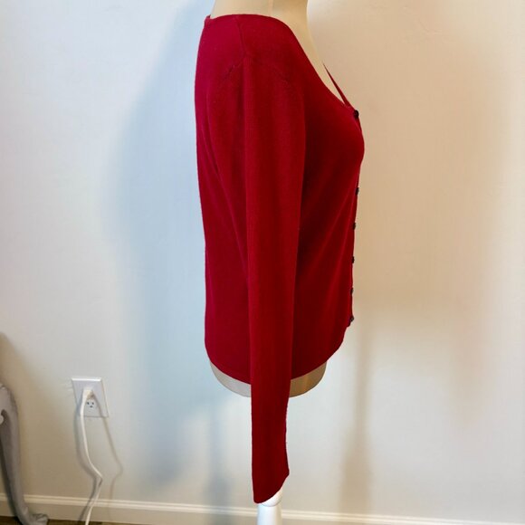 Vintage Express Tricot Red Cashmere Silk Cardigan Sweater Octagonal Neck Size M - Picture 4 of 5